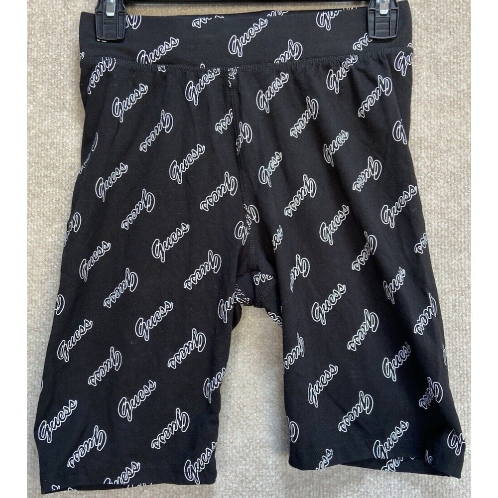 GUESS Women's Bottoms Stretch Elastic Waist Logo Black White Bike Shorts Size S